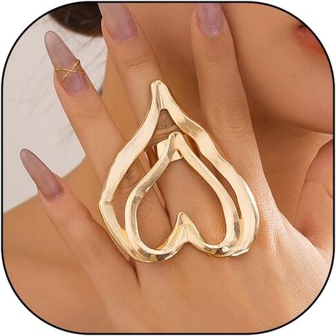 GIGB PBDK حلقات Cross Gold Cross للنساء غير النظامية Big Double Heart Midi Rings قابلة للتعديل مبالغ فيه in Saudi Arabia