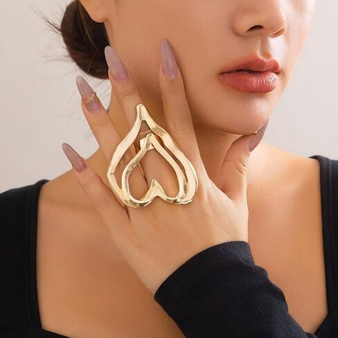 GIGB PBDK حلقات Cross Gold Cross للنساء غير النظامية Big Double Heart Midi Rings قابلة للتعديل مبالغ فيه in Saudi Arabia