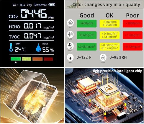 5-in-1 Indoor Air Quality Monitor, Professional Portable Detector & Accurate CO2, TVOC, HCHO, Humidity& Temperature Particle Counter, for Home, School, Hotel,Office,Car Air Quality Tester (Blcak) in Saudi Arabia