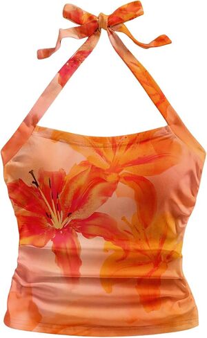 Milumia Women Floral Halter Top Bow Tie Backless Going Out Sleeveless Beach Tank Tops in Saudi Arabia