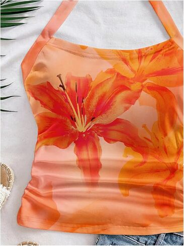 Milumia Women Floral Halter Top Bow Tie Backless Going Out Sleeveless Beach Tank Tops in Saudi Arabia