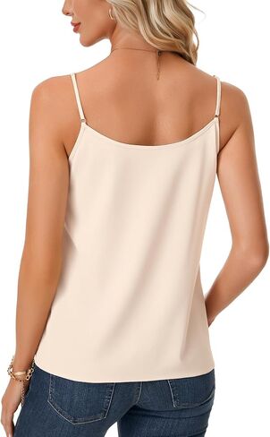Vrtige Women's Camisole V Neck Flowy Ruffle Hem Cami Spaghetti Strap Tank Tops in Kuwait