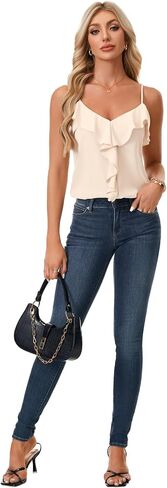 Vrtige Women's Camisole V Neck Flowy Ruffle Hem Cami Spaghetti Strap Tank Tops in Kuwait
