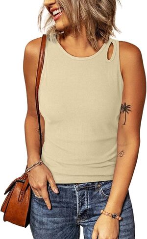 Sidefeel Womens Tank Tops 2025 Summer Sleeveless Crewneck Ribbed Knit Slim Fitted Casual Basic Tees Shirts in Saudi Arabia