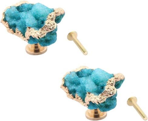 Rhinestone Crystal Drawer Knobs,Europe Style Pull 2 Pack DIY Natural Rough Copper Crystals with Brushed Golden Edge Pull Handle - for Kitchen Cabinet Drawer & Cupboard Handle Knob(Purple) in Saudi Arabia