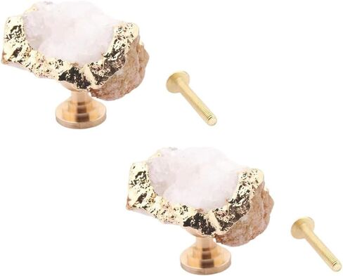 Rhinestone Crystal Drawer Knobs,Europe Style Pull 2 Pack DIY Natural Rough Copper Crystals with Brushed Golden Edge Pull Handle - for Kitchen Cabinet Drawer & Cupboard Handle Knob(Purple) in Saudi Arabia