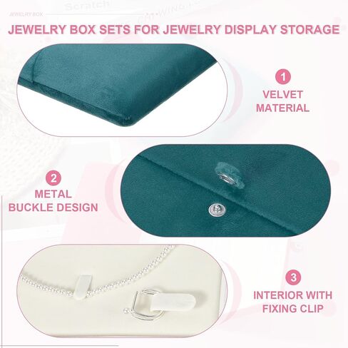 uxcell Velvet Jewelry Set Box Small Travel Jewelry Box Gift Box Ring Earring Big Necklace Storage Case for Wedding Travel Anniversary Valentines (Dark Blue) in Saudi Arabia