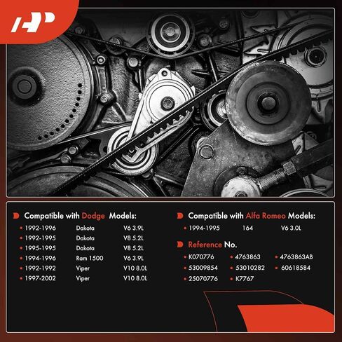 A-Premium Engine Serpentine Drive Belt Compatible with Dodge & Alfa Romeo Cars - Dakota 1992-1996, Ram 1500 1994-1996, Viper 1992-2002, 164 1994-1995, 3.0L 3.9L 5.2L 8.0L in Saudi Arabia