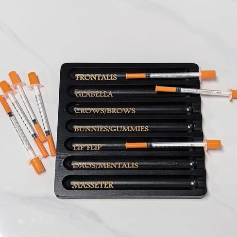 Aesthetic Practitioner Syringe Tray with Slot Label, Bamboo Aesthetic Physician Syringe Preparation Tray, Syringe Tray for Aestheticians and Nurses, Syringe Storage Tray with 7 Flutes in Kuwait