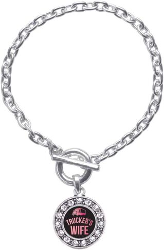 Inspired Silver - Silver Circle Charm Toggle Bracelet with Cubic Zirconia Jewelry in Saudi Arabia