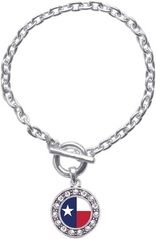 Inspired Silver - Silver Circle Charm Toggle Bracelet with Cubic Zirconia Jewelry in Saudi Arabia