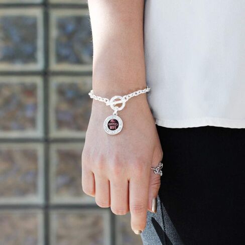 Inspired Silver - Silver Circle Charm Toggle Bracelet with Cubic Zirconia Jewelry in Saudi Arabia