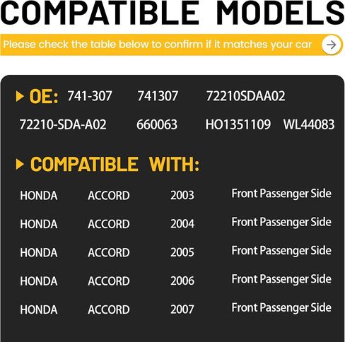 Power Window Regulator with Motor, Front Driver Side, Compatible with Honda Accord 2003 2004 2005 2006 2007 (Sedan 4-Door Only), Replace# 741-306 72250SDAA02 in Kuwait
