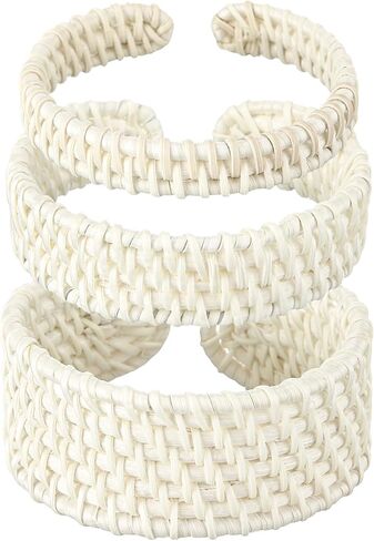 3 Pcs Handwoven Wooden Braided Rattan Knit Cuff Bracelet Adjustable Bohemian Chunky Wrap Bangle for Women Summer Ethnic Tribal Wrist Jewelry in Kuwait