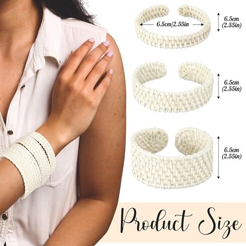 3 Pcs Handwoven Wooden Braided Rattan Knit Cuff Bracelet Adjustable Bohemian Chunky Wrap Bangle for Women Summer Ethnic Tribal Wrist Jewelry in Kuwait