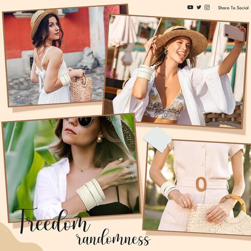 3 Pcs Handwoven Wooden Braided Rattan Knit Cuff Bracelet Adjustable Bohemian Chunky Wrap Bangle for Women Summer Ethnic Tribal Wrist Jewelry in Kuwait