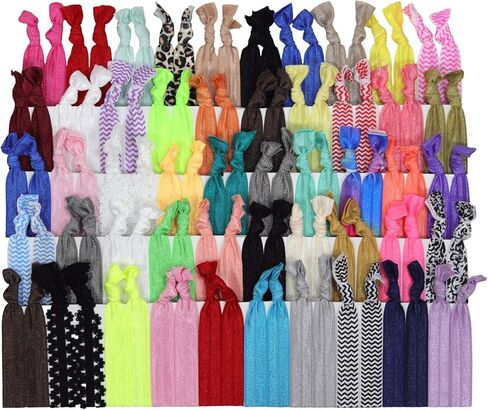 Kenz Laurenz 100 Hair Ries No Crease Ribbon Alastics Ouchless Bontails Hairds Bands (100 ties-ties-ties and solids) in Kuwait