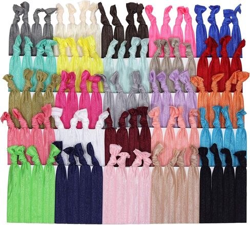 Kenz Laurenz 100 Hair Ries No Crease Ribbon Alastics Ouchless Bontails Hairds Bands (100 ties-ties-ties and solids) in Kuwait