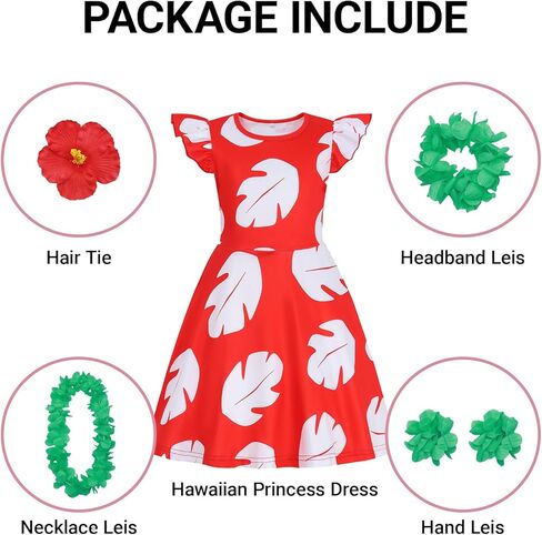 فتاة هاواي فستان هولا زي كيد هالوين لوا بزوم الزي الأحمر فستان استوائي مع مجموعة accessoreis زهرة لي in Kuwait
