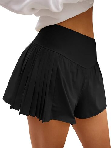 Fisoew Womens تجريب شورتات صالة رياضية مرنة عالية الخصر مطوية خفيفة الوزن شورت الجري in Saudi Arabia