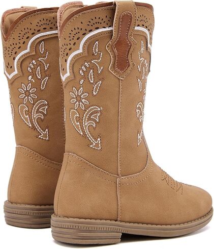 BMCiTYBM Toddler Girl Boy Cowboy Cowgirl Boots Little Kids Square Toe Western Boots Mid Calf Side Zipper Riding Shoes for All Seasons in Kuwait