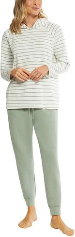 Max & Mia Women's 2 قطعة Stripe Waffle Rounge مجموعة Hoodie و Jogger in Kuwait