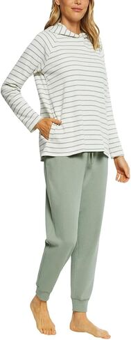 Max & Mia Women's 2 قطعة Stripe Waffle Rounge مجموعة Hoodie و Jogger in Kuwait