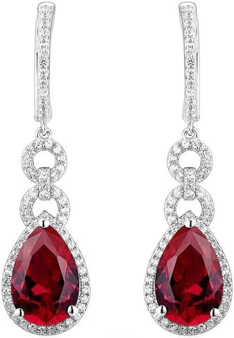 8.00 Cttw Pear Shape Cut Lab-Grown Rubi Dangling Earrings with White Sapphire Halo Hanging on Half Eternity White Sapphire 14K Yellow Gold Over Silver Comes With Gift Box in Kuwait