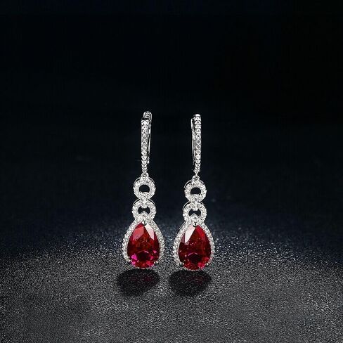8.00 Cttw Pear Shape Cut Lab-Grown Rubi Dangling Earrings with White Sapphire Halo Hanging on Half Eternity White Sapphire 14K Yellow Gold Over Silver Comes With Gift Box in Kuwait