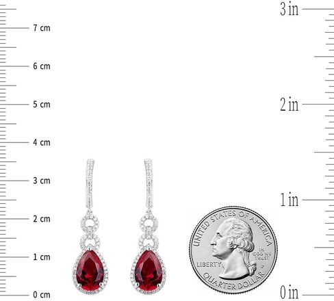 8.00 Cttw Pear Shape Cut Lab-Grown Rubi Dangling Earrings with White Sapphire Halo Hanging on Half Eternity White Sapphire 14K Yellow Gold Over Silver Comes With Gift Box in Kuwait
