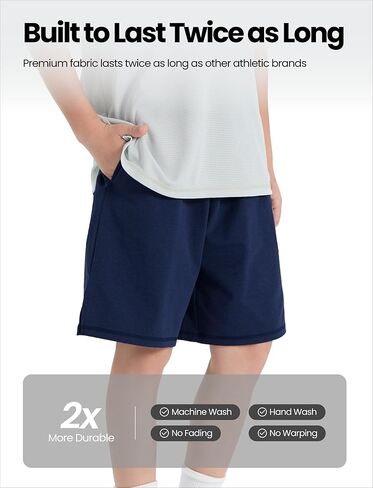 PATPAT Boys Athletic Shorts, Quick-Dry Shorts with Pockets Breathable Mesh for Basketball Soccer Running, Kids Sports Uniform in Kuwait