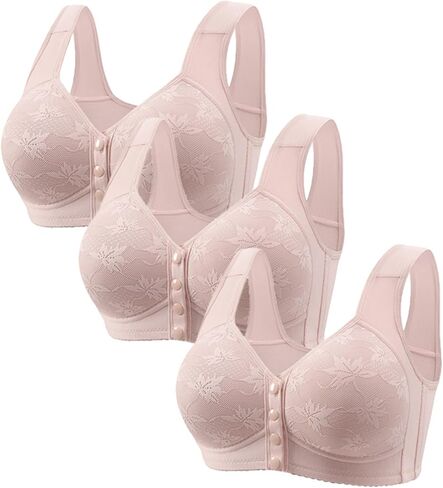 3 Pack Daisy Bras for Older Women No Underwire Front Closure Push up Bra Soft Floral Print Everyday Sleep Bralettes in Saudi Arabia