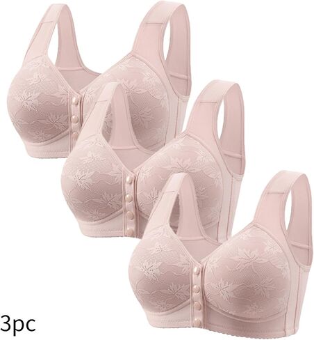 3 Pack Daisy Bras for Older Women No Underwire Front Closure Push up Bra Soft Floral Print Everyday Sleep Bralettes in Saudi Arabia