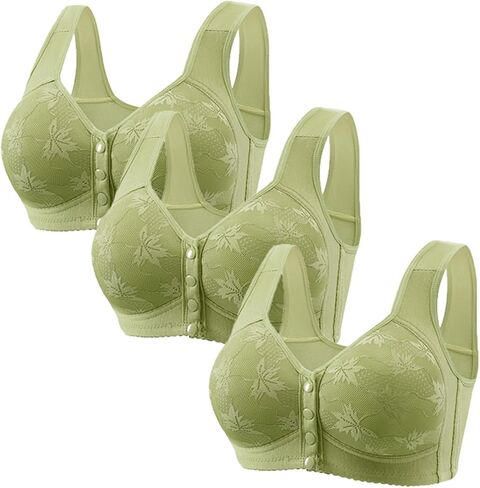 3 Pack Daisy Bras for Older Women No Underwire Front Closure Push up Bra Soft Floral Print Everyday Sleep Bralettes in Saudi Arabia