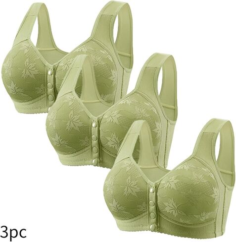 3 Pack Daisy Bras for Older Women No Underwire Front Closure Push up Bra Soft Floral Print Everyday Sleep Bralettes in Saudi Arabia