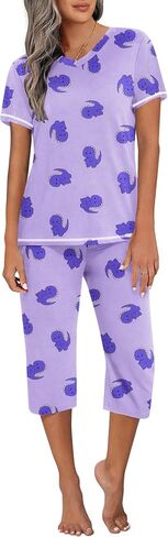 Ekouaer Women's Pajama Set 2 Piece Short Sleeve Capri Pj Sets V Neck Loungewear Sleepwear with Pockets S-3XL in Saudi Arabia