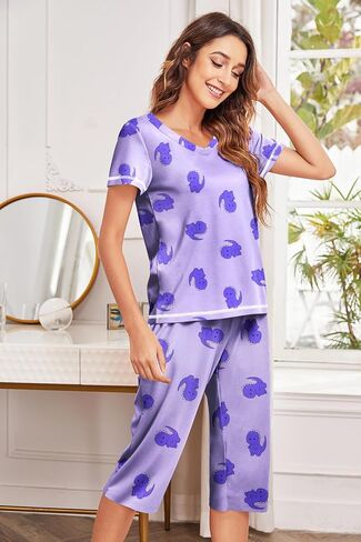 Ekouaer Women's Pajama Set 2 Piece Short Sleeve Capri Pj Sets V Neck Loungewear Sleepwear with Pockets S-3XL in Saudi Arabia