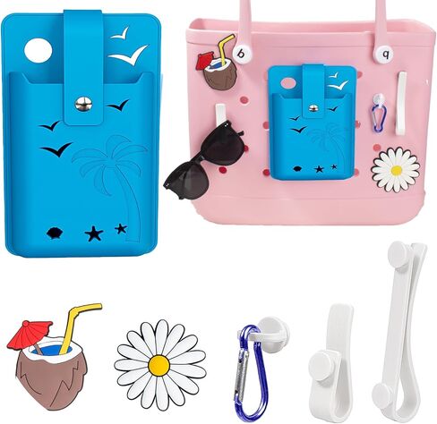 5pcs حامل الهاتف والنظارات الشمسية مجموعة الملحقات لحقيبة Bogg ، سيليكون Bogg Bag Organizer إدراج متوافق مع جميع أكياس Bogg محفظة محفظة لأكياس Bogg Beach (مجموعة زرقاء فاتحة) in Kuwait