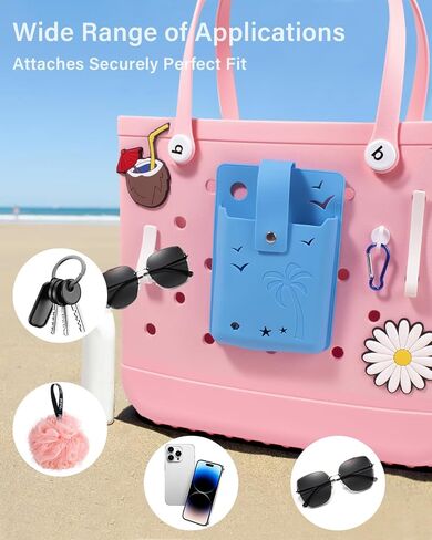 5pcs حامل الهاتف والنظارات الشمسية مجموعة الملحقات لحقيبة Bogg ، سيليكون Bogg Bag Organizer إدراج متوافق مع جميع أكياس Bogg محفظة محفظة لأكياس Bogg Beach (مجموعة زرقاء فاتحة) in Kuwait