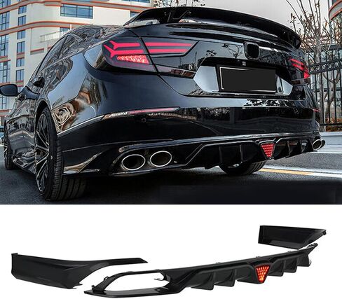 Rear Lip Compatibility with 2018-2022 Accord 10th Rear Bumper Chin Lip with W/LED Brake Light + Corner Apron Spats Rear Diffuser Gloss Black in Kuwait
