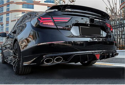 Rear Lip Compatibility with 2018-2022 Accord 10th Rear Bumper Chin Lip with W/LED Brake Light + Corner Apron Spats Rear Diffuser Gloss Black in Kuwait
