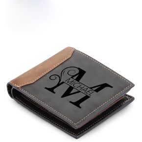 Custom Wallets with Picture for Men Personalized PU Leather Wallet with Photo Name Slim Billfold Engraved Wallet for Dad Grandpa Husband Fathers Day Christmas Gifts (Grey-Alphabet) in Saudi Arabia