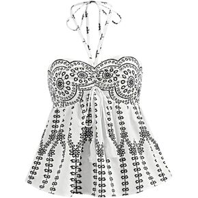 نساء Y2K Boho Floral Halter Top Top Top Backed Ruched Ruched Flowy Flowy Halter Halter Out Out Tops in Kuwait