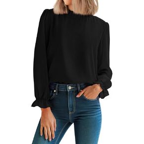 CFLONGE Women's Blouse Ruffle Long Sleeve Tops for Women Trendy 2025 Fall Fashion Shirts Business Work Tunic Going Out Tops in Kuwait