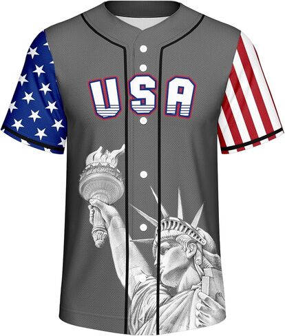 Men's American Flag Baseball Jerseys for Independence Day Red White Blue Shirts 4th of July USA Patriotic Jersey in Kuwait