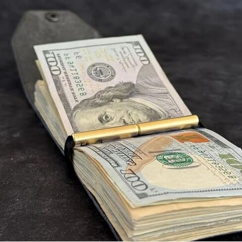 محفظة Cash Wrap ، حامل أموال للوصول إلى النقود السريعة للنقد ، منظم محفظة المال من الجلد ، نطاقات محفظة مفيدة مع المشبك المغناطيسي (الأزرق) in Kuwait