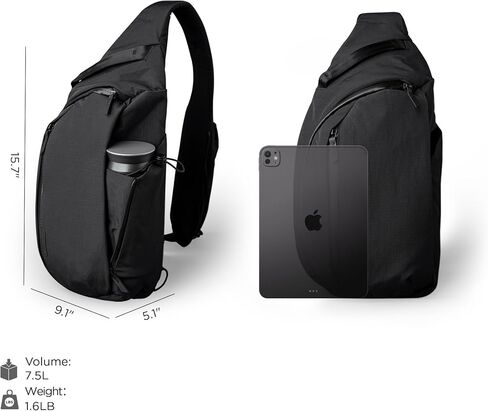 Alpaka Metro Crossbody الكتف الأيمن 7.5L - Crossbody Bag Men ، حقيبة الظهر حبال - تناسب 11 بوصة - كتف واحد مع سحاب YKK - جيب زجاجة ماء قابلة للتوسيع - غلاف الهاتف - أسود Axoflux 210d in Saudi Arabia