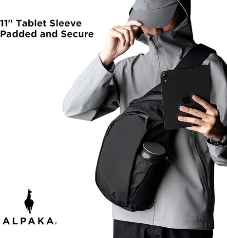 Alpaka Metro Crossbody الكتف الأيمن 7.5L - Crossbody Bag Men ، حقيبة الظهر حبال - تناسب 11 بوصة - كتف واحد مع سحاب YKK - جيب زجاجة ماء قابلة للتوسيع - غلاف الهاتف - أسود Axoflux 210d in Saudi Arabia