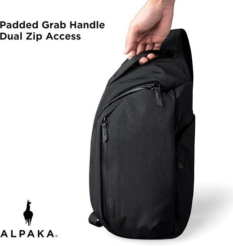 Alpaka Metro Crossbody الكتف الأيمن 7.5L - Crossbody Bag Men ، حقيبة الظهر حبال - تناسب 11 بوصة - كتف واحد مع سحاب YKK - جيب زجاجة ماء قابلة للتوسيع - غلاف الهاتف - أسود Axoflux 210d in Saudi Arabia