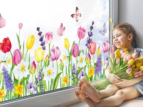 Whaline Spring Summer Flower Grass Window Comings كبيرًا في نافذة الفراشة البرية الأزهار البرية in Kuwait